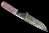 Damascus Knife With Fossil Dinosaur Bone (Gembone) Inlays #125250-3